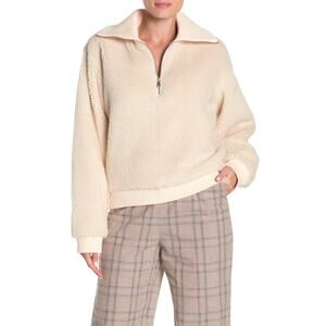 Lovers + Friends Faux Fur Teddy Quarter Zip Sweater Size Small in Cream